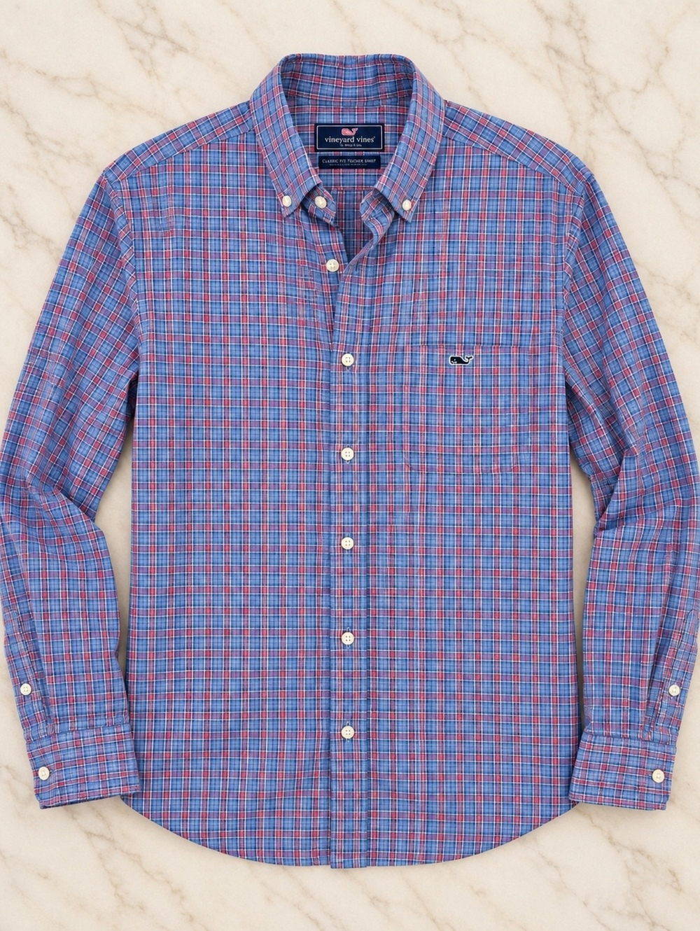 Vineyard Vines Classic Fit Tucker Shirt Blue Red Plaid Medium Button-Down